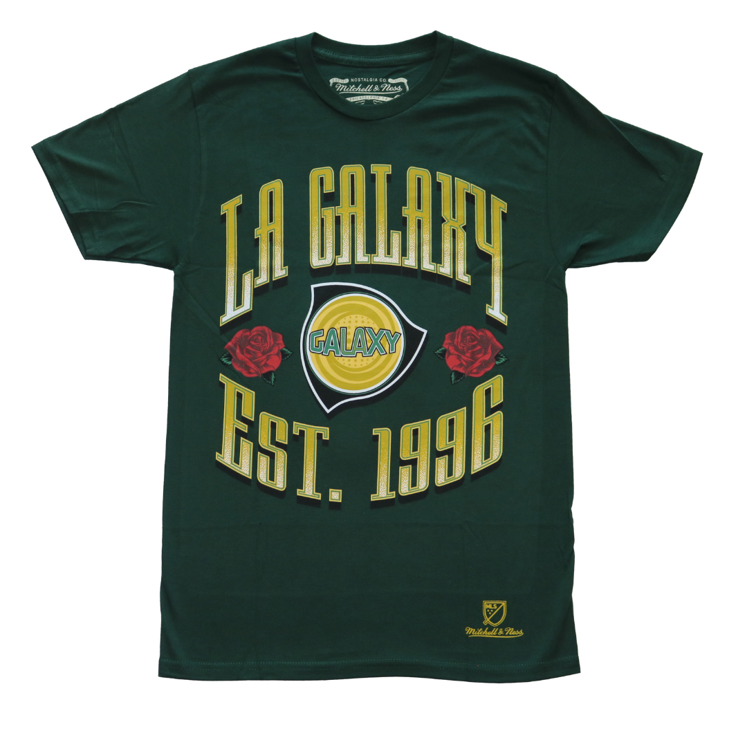 LA Galaxy 2023 Mitchell & Ness Retro Rose Green T-Shirt