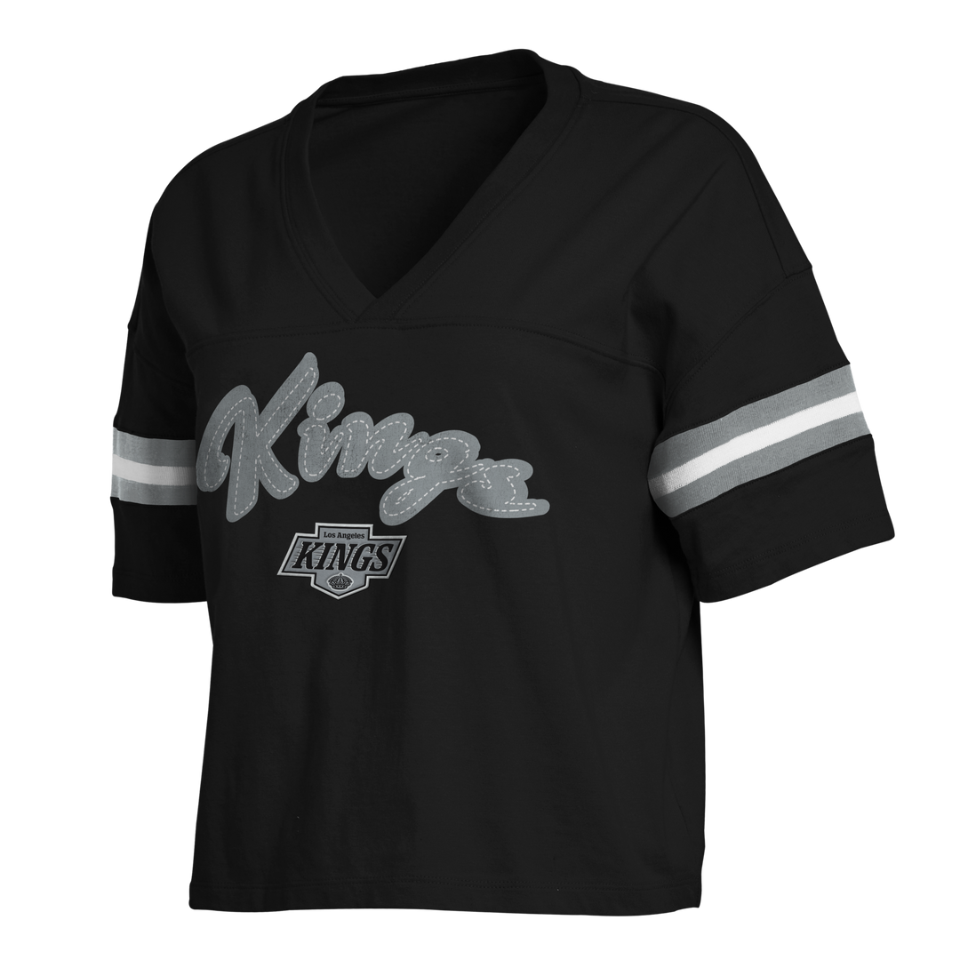 LA KINGS WEAR BY ERIN ANDREWS COLOR BLOCK V-NECK T-SHIRT