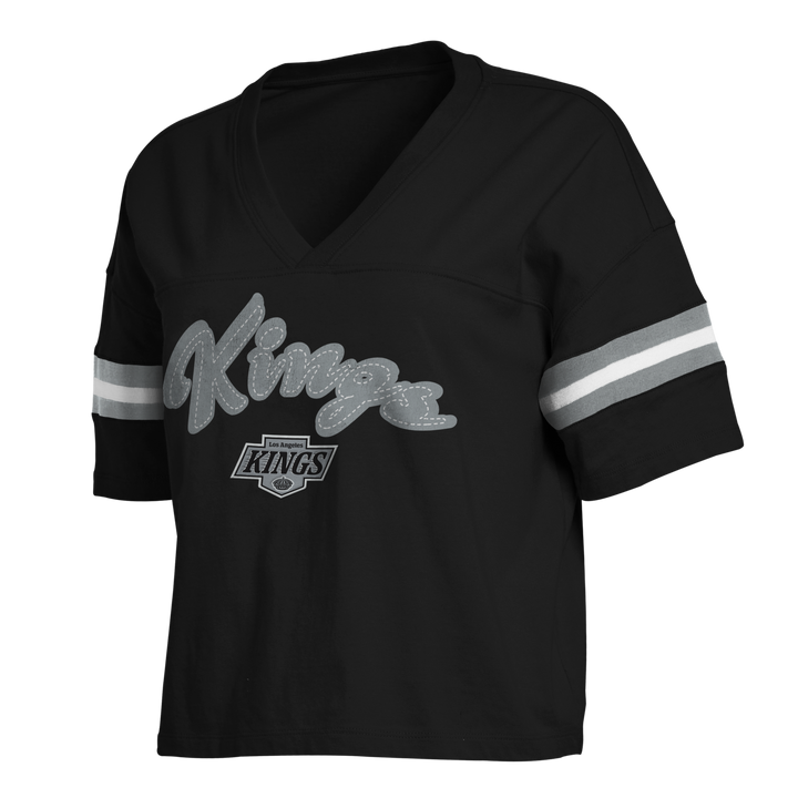 LA KINGS WEAR BY ERIN ANDREWS COLOR BLOCK V-NECK T-SHIRT