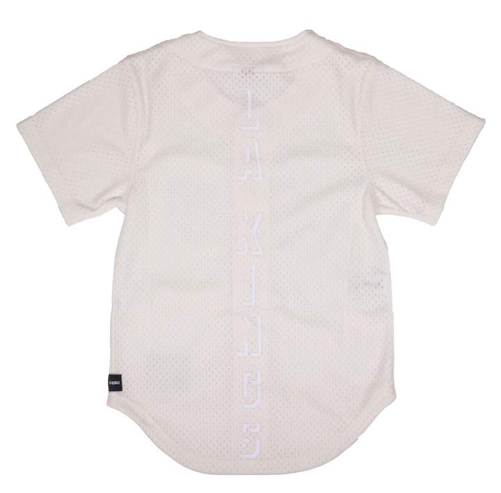 LA Kings Women's Mitchell & Ness Dune Shield Logo Cream Mesh Baseball Jersey