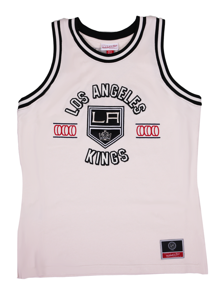 LA Kings Mitchell & Ness Dune Shield Logo Cream Basketball Jersey