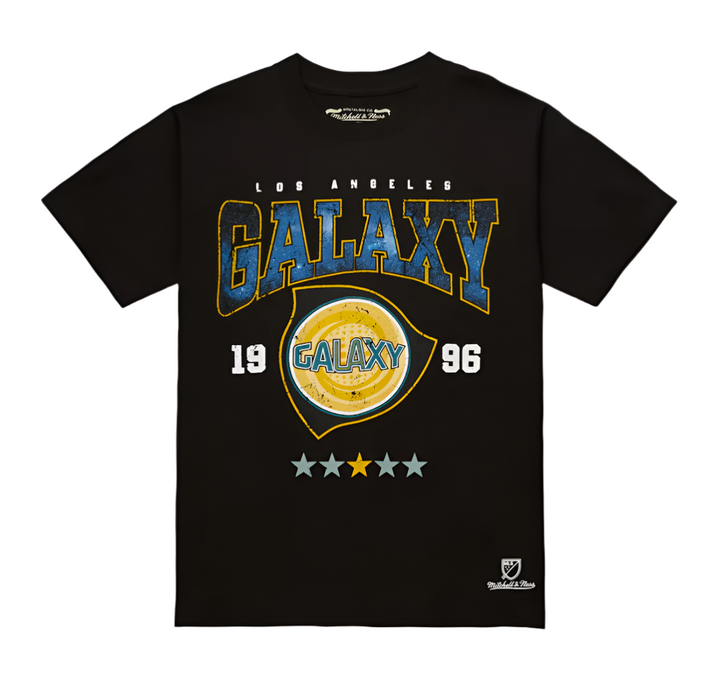 LA GALAXY 2024 CULTURE KINGS MITCHELL & NESS CONSTELLATION BLACK T-SHIRT