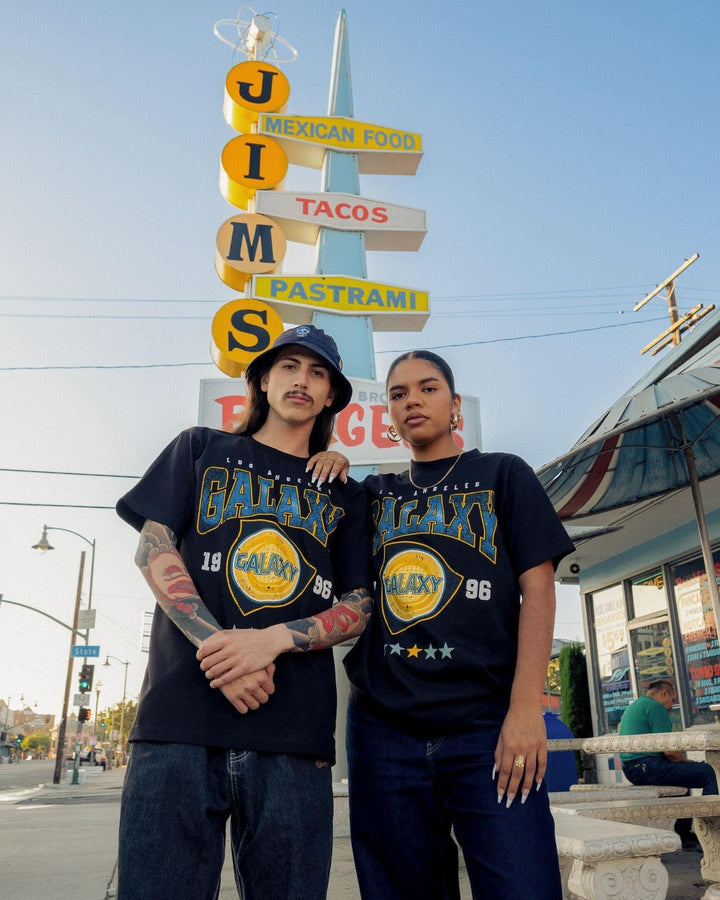 LA GALAXY 2024 CULTURE KINGS MITCHELL & NESS CONSTELLATION BLACK T-SHIRT