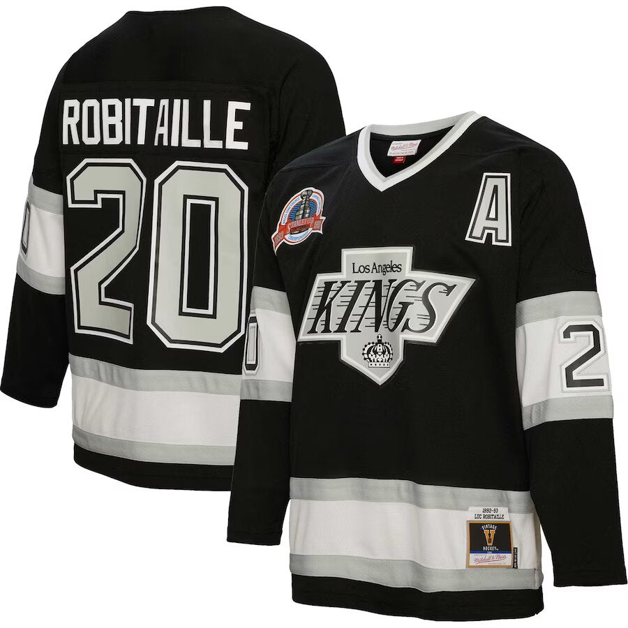 Mitchell & Ness Los Angeles Kings Luc Robitalle #20 '92 Blue Line Jersey, Men's, XXL, Black