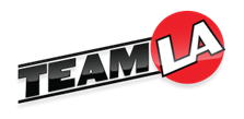 Team LA logo - team in black letters and LA in white letters amid a red circle