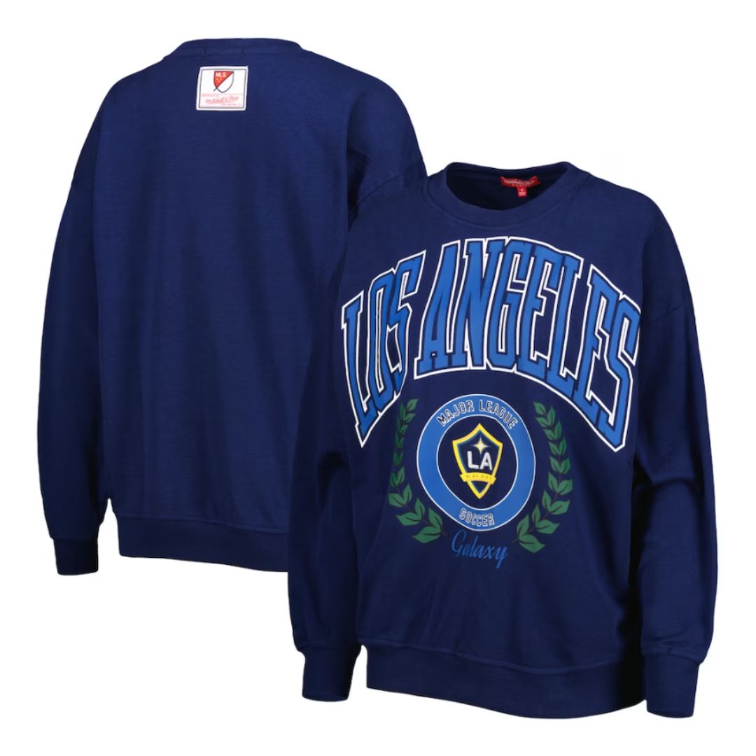 LA Galaxy 2023 Women's Mitchell & Ness Logo Navy Crewneck