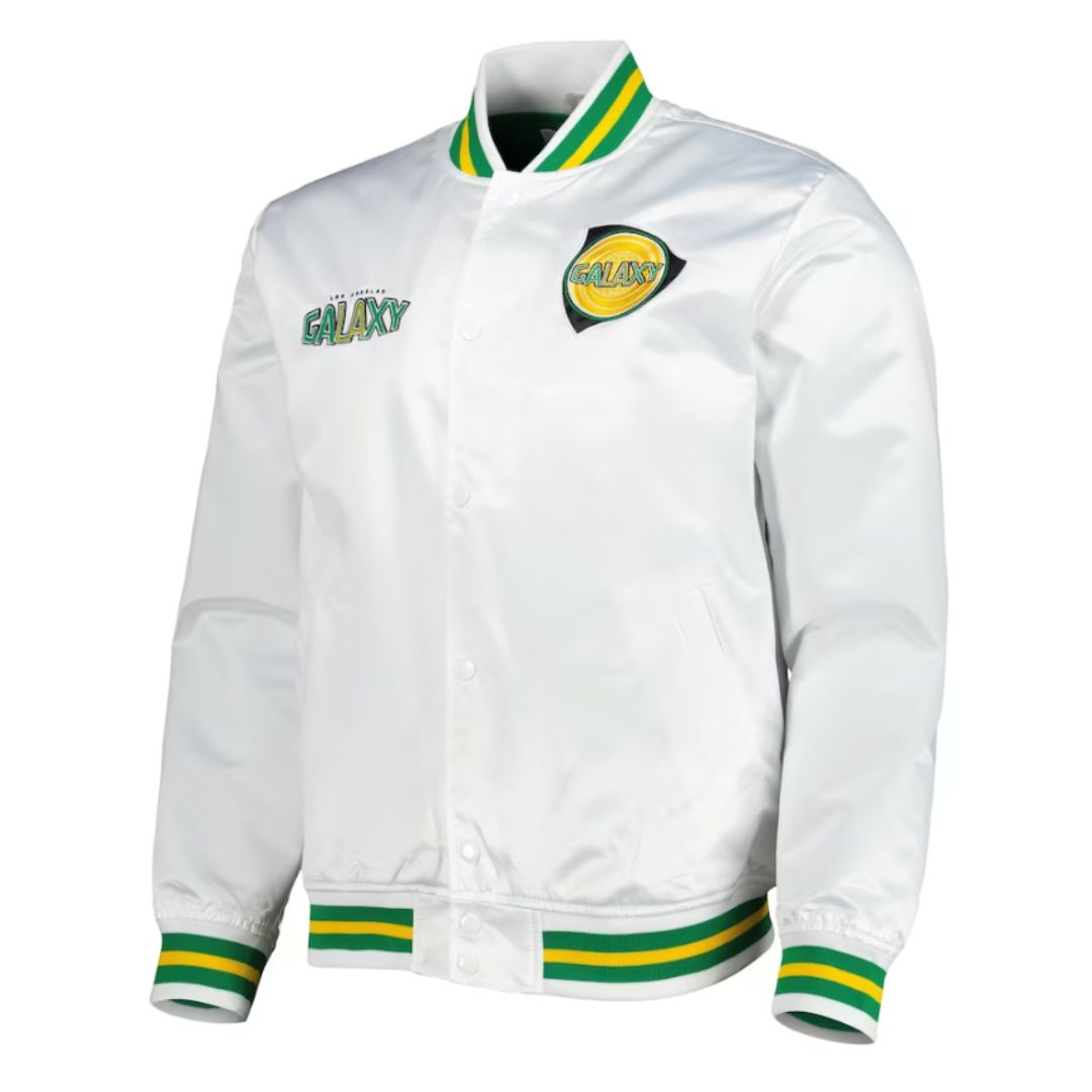 LA Galaxy 2023 Mitchell & Ness Hometown Lightweight White Satin Jacket