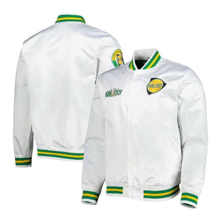 LA Galaxy 2023 Mitchell & Ness Hometown Lightweight White Satin Jacket