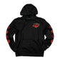 LA Kings 2024 Dia de Muerto Hoodie. This is the front of the hoodie, featuring a red LA Kings logo and four red crowns down both sleeves of the hoodie