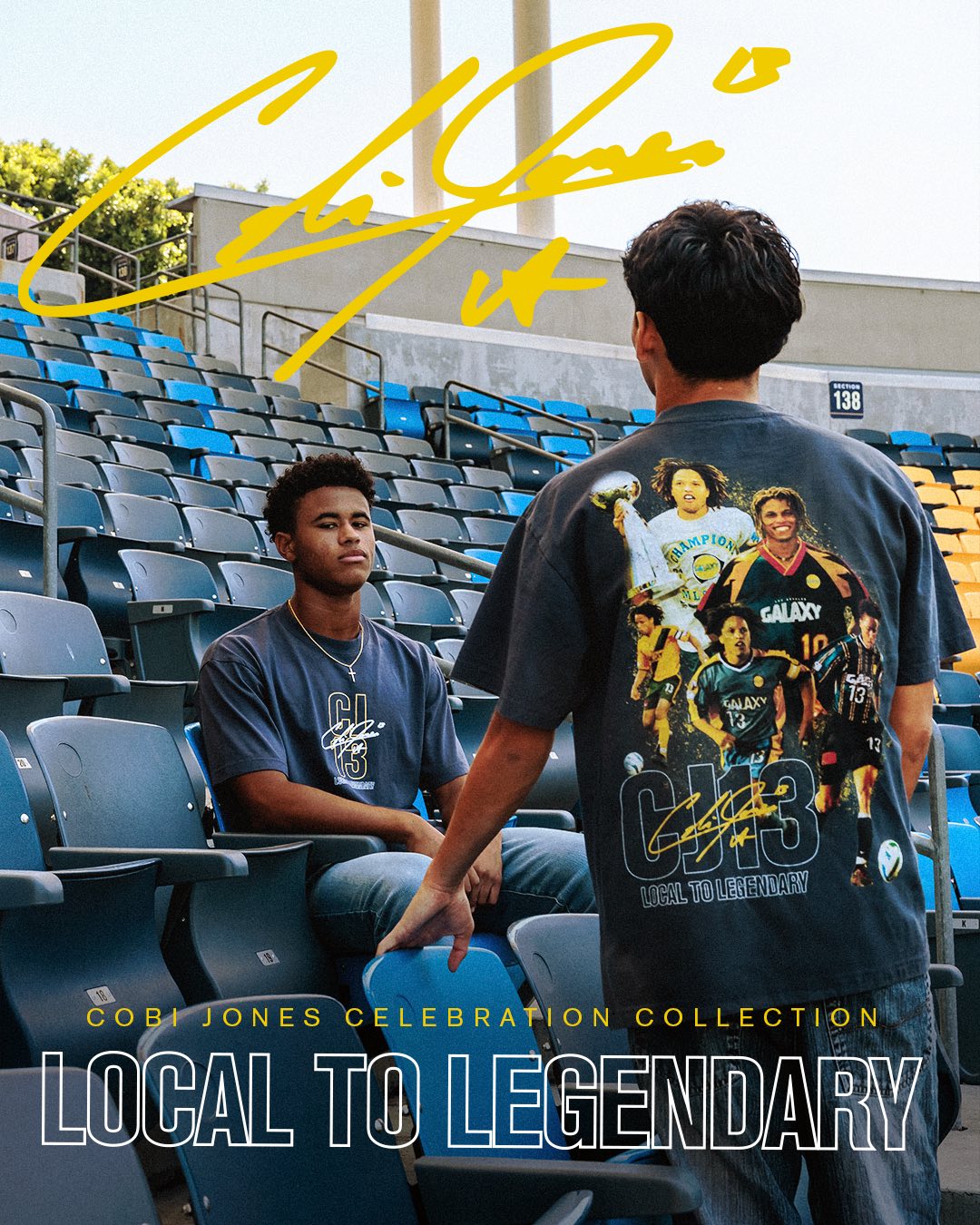 LA Galaxy Men's Cobi Carving A Legend Short Sleeve Navy Tee