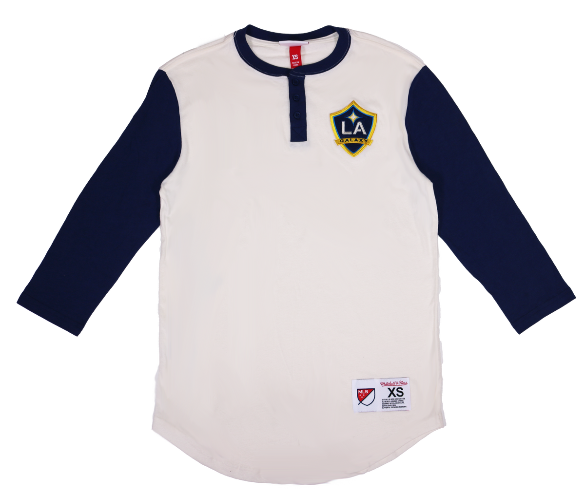 LA Galaxy Mitchell & Ness MLS Icon Cream Henley Long Sleeve Shirt