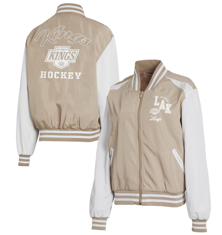 LA KINGS WEAR BY ERIN ANDREWS TAN TONAL FULL-ZIP BOMBER JACKET