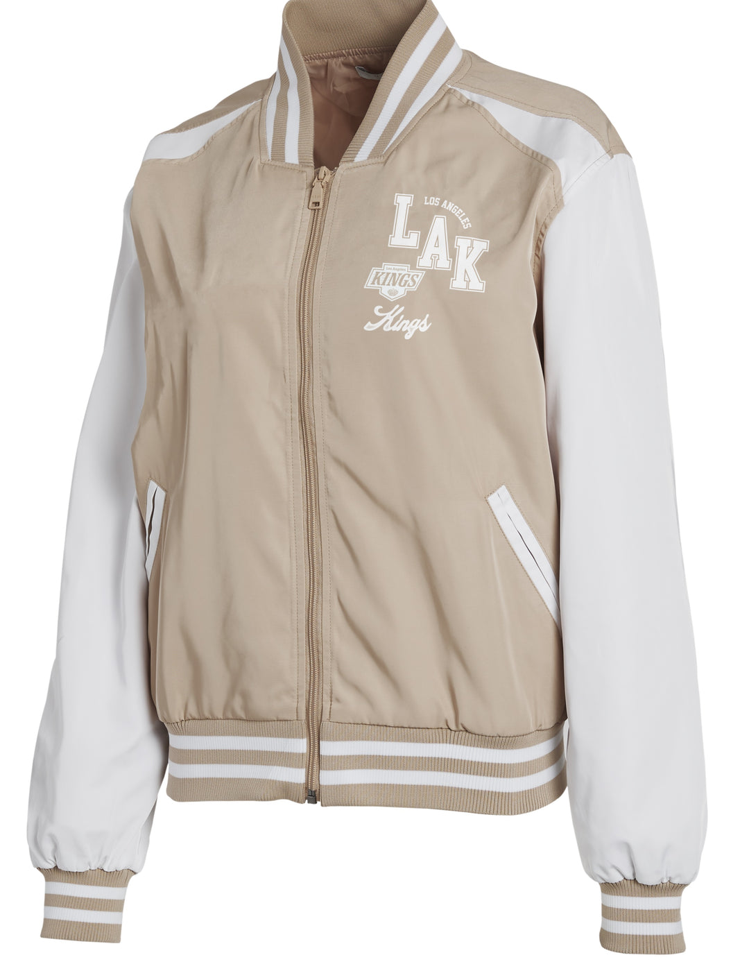 LA KINGS WEAR BY ERIN ANDREWS TAN TONAL FULL-ZIP BOMBER JACKET