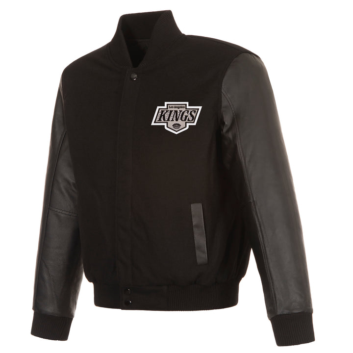 LA Kings JH Design Front Logo Wool and Leather Black Sleeve Jacket