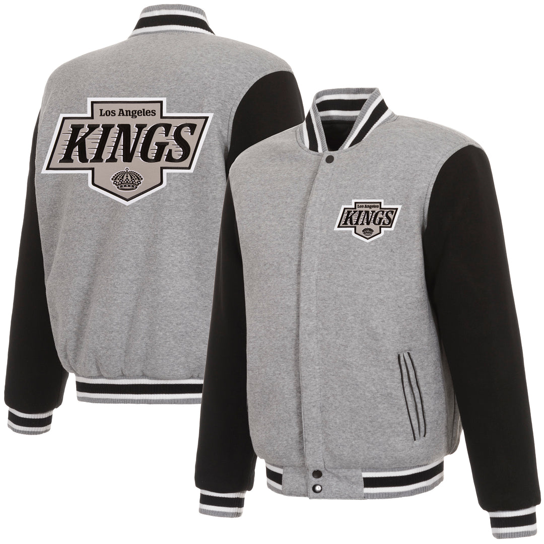 LA Kings JH Design Two-Tone Fleece Grey/Black Sleeve Reversible Jacket