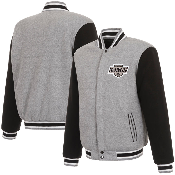 LA Kings JH Design Front Logo Two-Tone Fleece Grey/Black Sleeve Reversible Jacket