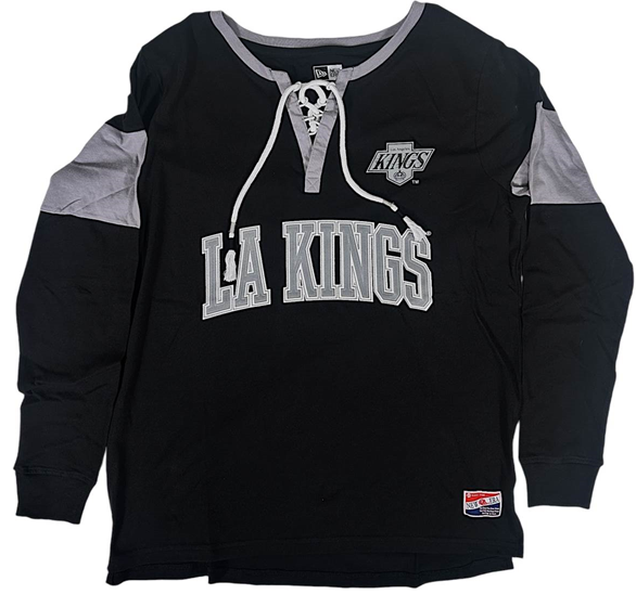 LA Kings Womens New Era Black/ Grey V-Neck Tie Long Sleeve T-Shirt