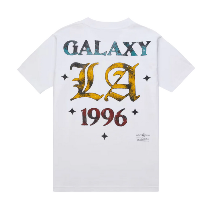 LA GALAXY 2024 CULTURE KINGS MITCHELL & NESS LA WORDMARK 1996 WHITE T-SHIRT