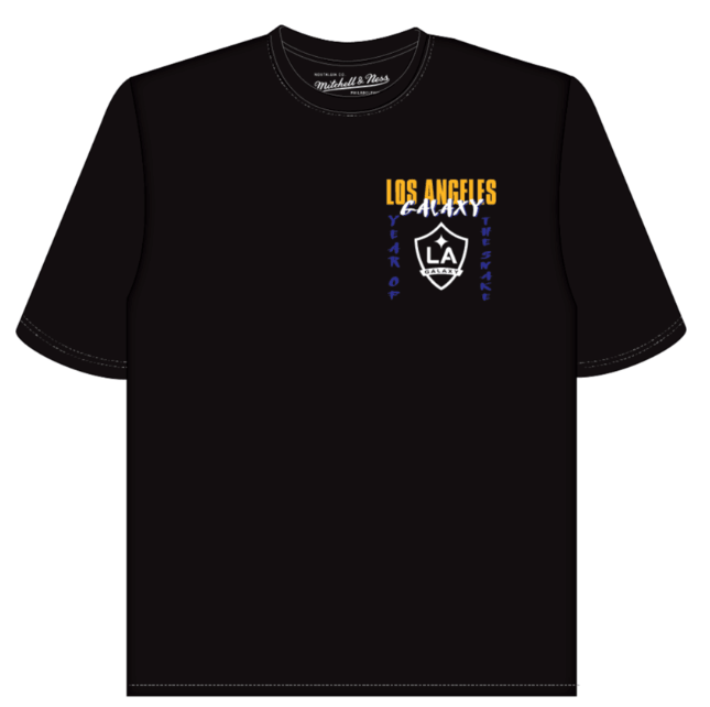 LA GALAXY 2025 MITCHELL & NESS LUNAR NEW YEAR BLACK T-SHIRT