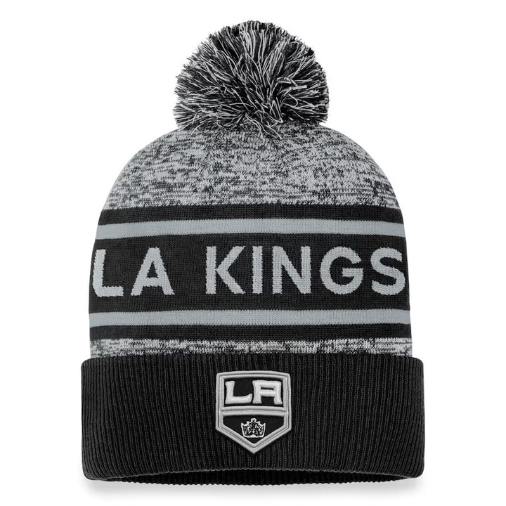 LA Kings Fanatics Authentic Pro Rink Heathered Cuffed Pom Black/ Grey Knit Beanie