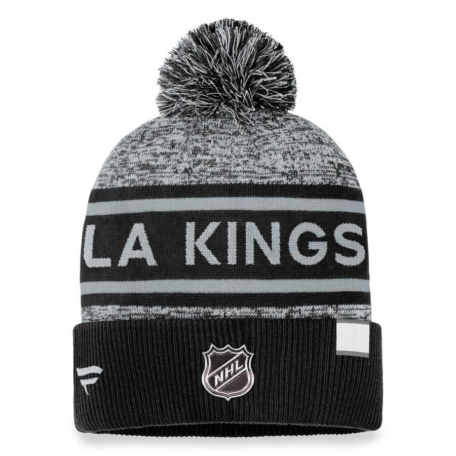 LA Kings Fanatics Authentic Pro Rink Heathered Cuffed Pom Black/ Grey Knit Beanie