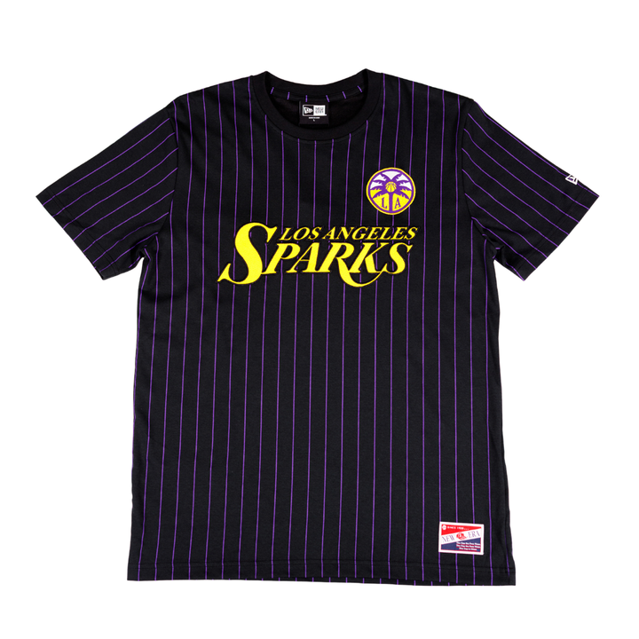 LA Sparks New Era Black Throwback Pinstripe Wordmark Tee