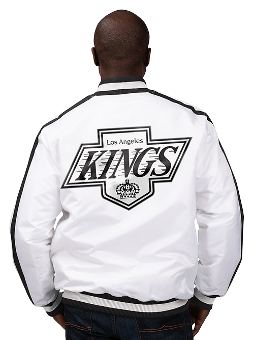 LA Kings Varsity Button Down Satin Jacket - White/Black