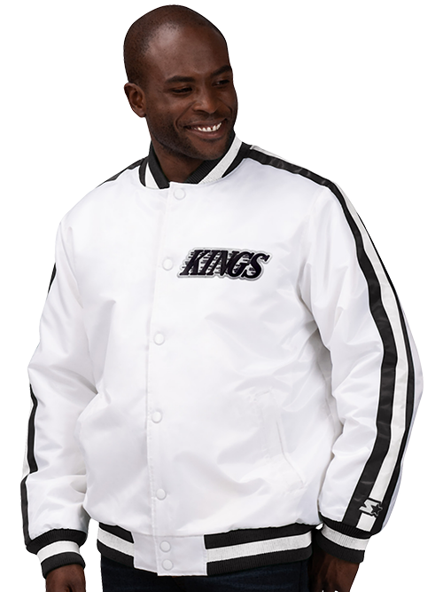 LA Kings Varsity Button Down Satin Jacket - White/Black